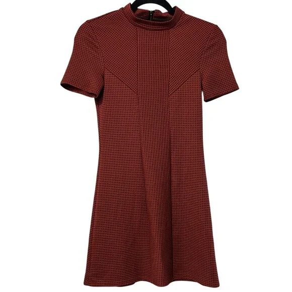 Topshop Mock Neck Check Print Fit & Flare Bodycon Mini Dress - Picture 2 of 8